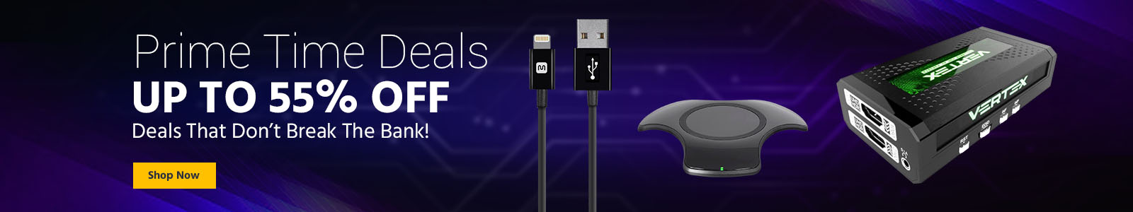 prime time deals, up to 55% off. hot deals that don't break the bank!