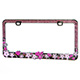 Product image for Chrome Metal License Plate Frame w/ Pink Diamante Rhinestones and Pink Pearlescent Cherry Blossoms