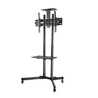 Monoprice Commercial Series Rolling Tilt TV Wall Mount Bracket Stand Cart with Media Shelf For LED TVs 37in to 70in, Max Weight 110 lbs, VESA Patterns Up to 600x400, Height Adjustable, UL Certified