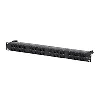Monoprice 48 Port Cat6A Unshielded Patch Panel, 1U, Horizontal 180 degree, Dustproof Cover, with Wire Support Bar