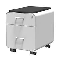 Workstream by Monoprice Rolling Round Corner 2-Drawer File Cabinet with Seat Cushion, White