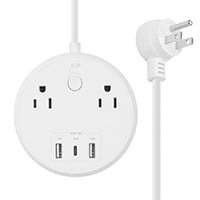 Monoprice USB-C Power Strip Pad, 2 Outlets and 57W 3 USB (2x 12W USB Type-A, 1x 45W USB-C) with 5-Foot Extension Cord, Compact Travel Size, for MacBook Pro, iPad Pro, iPhone, and Galaxy