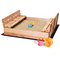 Kids Large Wooden Sandbox, 2 Convertible Foldable Bench Seats, Sand Protection, Bottom Liner, for Backyard, Outdoor Play 