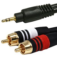 Product Image for 1.5ft Premium 2.5mm Stereo Male to 2RCA Male 22AWG Cable (Gold Plated) - Black