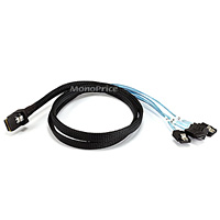 Product Image for 1m 30AWG Internal Mini SAS 36pin (SFF-8087) Male w/ Latch to SATA 7pin Female (x4) Forward Breakout Cable - Black