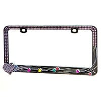 Product Image for Chrome Metal License Plate Frame w/ Purple Diamante Rhinestones and Mini Pearlescent Hearts