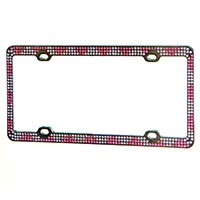Product Image for Chrome Metal License Plate Frame w/ White and Pink Diamante Rhinestones