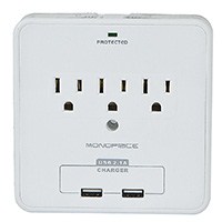 Product Image for 3 Outlet Power Surge Protector Wall Tap w/ 2 USB Ports and Phone Holder - 540 Joules 