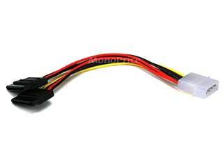 Product Image for 6inch SATA Serial ATA Splitter Power Cable(1 X 5.25 to Two (2) 15pin SATA Power Connector) 