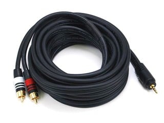 Product Image for 15ft Premium 3.5mm Stereo Male to 2RCA Male 22AWG Cable (Gold Plated) - Black