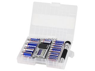 Product Image for ACDelco Storage Box w/ 25 Alkaline Battery (12-AA, 8-AAA, 2-C, 2-D, 1-9V), 2-AA Aluminum Flash Light and AM/FM Radio