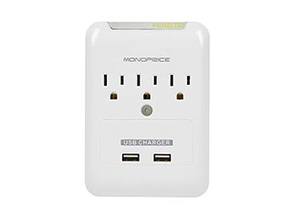 Product Image for 3 Outlet Power Surge Protector Wall Tap w/ 2 USB Ports - 540 Joules 