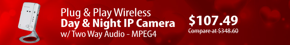 Plug & Play Wireless Day & Night IP Camera w/ Two Way Audio - MPEG4
                        $107.49