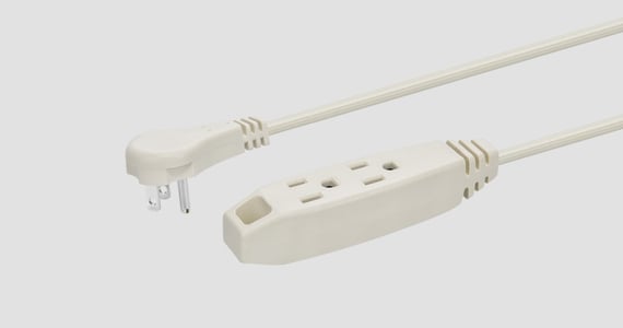 Monoprice 3-Outlet Flat Plug Household Extension Cord, 16AWG, 13A, SPT-2, White, 10ft