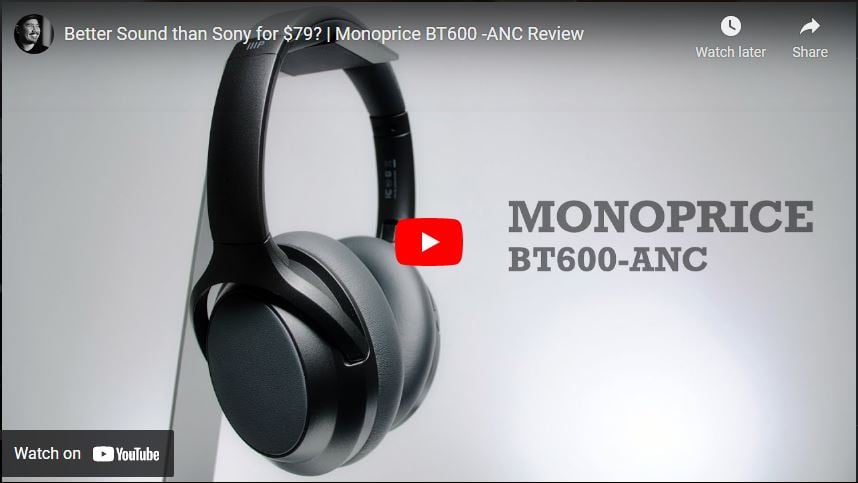 Monoprice BT-600ANC Bluetooth Over Ear Headphones with Active Noise Cancelling (ANC), Qualcomm aptX HD Audio, AAC, Touch Controls, Ambient Mode, 40hr Playtime, Carrying Case, Multi-Pairing