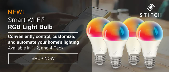 NEW Stitch (LOGO) Smart Wi-Fi RGB Light Bulb Conveniently control, customzie, and automate your home's lightning Available in 2-Pack and 4 -Pack Shop Now>>