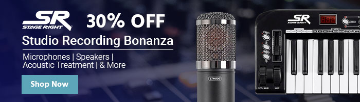 Stage Right (LOGO) Studio Recording Bonanza 30% OFF Microphones | Speakers | Acoustic Treatment | & More Shop Now >>