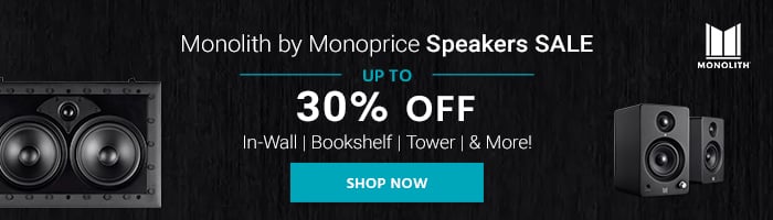 Monolith (logo) Monolith by Monoprice Speakers SALE Up to 30% OFF In-Wall | Bookshelf | Tower | & More! Shop Now