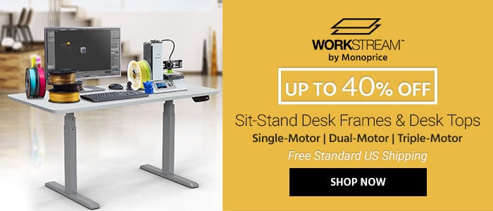 Up to 15% OFF Workstream by Monoprice (logo) Sit-Stand Desk Frames & Desk Tops Gas-Lift | Single-Motor | Dual-Motor | Triple-Motor Free Standard US Shipping Shop Now