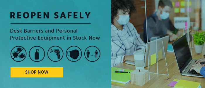 Reopen Safely Desk Barriers and Personal Protective Equipment in Stock Now Shop Now>