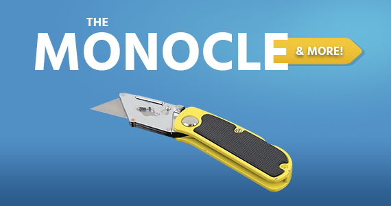 The Monocle. & MoreOne Day. One Deal.  6" Heavy Duty folding Utility knife box cutter light weight with pocket clip and extra blades  $9.99 + Free Standard US ShippingEnds 4/6/21 While Supplies Last