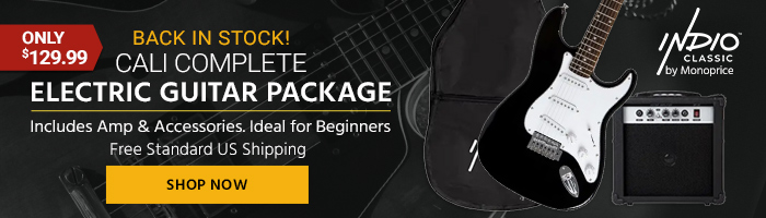 Back in Stock! Indio by Monoprice (Indio logo) Cali Complete Electric Guitar Package Includes Amp & Accessories Ideal for Beginners ONLY $129.99 Free Standard US Shipping Shop Now