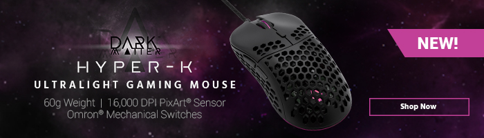 NEW! Dark Matter (logo) Hyper-K Ultralight Gaming Mouse 60g Weight | 16,000 DPI PixArt® Sensor | Omron® Mechanical Switches Shop Now