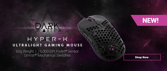 NEW! Dark Matter (logo) Hyper-K Ultralight Gaming Mouse 60g Weight | 16,000 DPI PixArt® Sensor | Omron® Mechanical Switches Shop Now