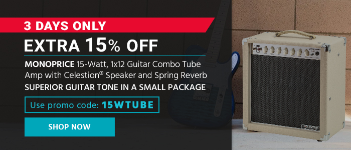 3 Days Only 15% off Monoprice 15-Watt, 1x12 Guitar Combo Tube Amp with Celestion® Speaker and Spring Reverb Superior Guitar Tone in a Small Package Shop Now 