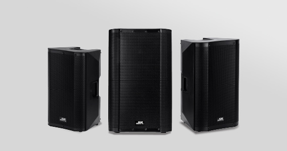 "NEW (tag) Stage Right (logo) SRD Powered Speaker Series 10"" | 12"" | 15"" with Class D Amp, DSP and Bluetooth Streaming Shop now"