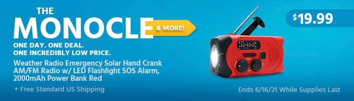 The Monocle. & More Weather Radio Emergency Solar Hand Crank AM/FM Radio w/ LED Flashlight SOS Alarm,2000mAh Power Bank Red $19.99 + Free Standard US Shipping Ends 6/16/21 While Supplies Last