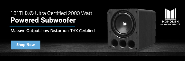 Monolith (logo) 13" THX® Ultra Certified 2000 Watt Powered Subwoofer Massive Output. Low Distortion. THX Certified. Shop Now