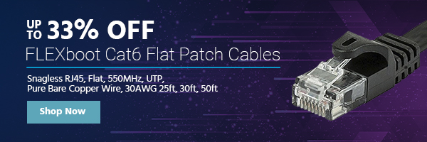 Up to 33% off FLEXboot Cat6 Flat Patch Cables Snagless RJ45, Flat, 550MHz, UTP, Pure Bare Copper Wire, 30AWG 25ft, 30ft, 50ft Shop Now