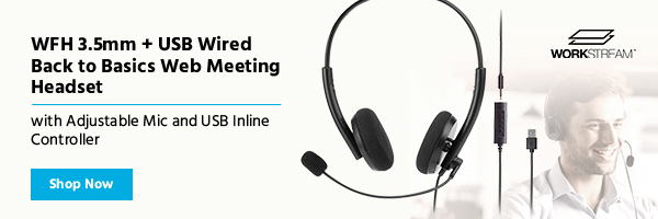 NEW (tag) Workstream (logo) WFH 3.5mm + USB Wired Back to Basics Web Meeting Headset with Adjustable Mic and USB Inline Controller Shop Now