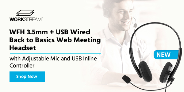 NEW (tag) Workstream (logo) WFH 3.5mm + USB Wired Back to Basics Web Meeting Headset with Adjustable Mic and USB Inline Controller Shop Now