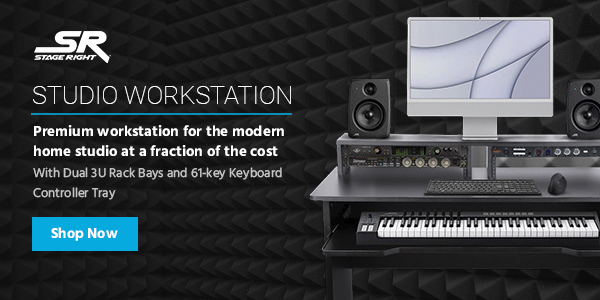 Stage Right (Logo) STUDIO WORKSTATION Premium workstation for the modern home studio at a fraction of the cost With Dual 3U Rack Bays and 61-key Keyboard Controller Tray Shop Now