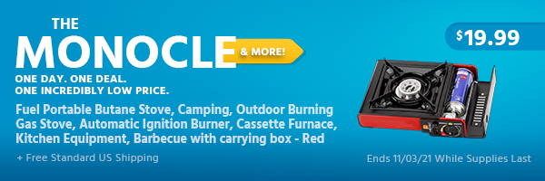 The Monocle. & More One Day. One Deal. Fuel Portable Butane Stove, Camping, Outdoor Burning Gas Stove, Automatic Ignition Burner, Cassette Furnace, Kitchen Equipment, Barbecue with carrying box - Red $19.99 + Free Standard US Shipping Ends 11/03/21 While Supplies Last