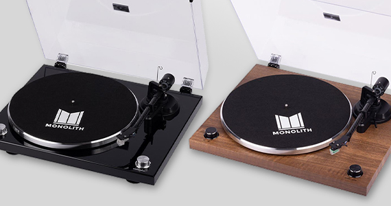 NEW (tag) Monolith (logo) Turntables for Discerning Audiophiles Audio-Technica AT-VM95E Cartridge, Belt Drive, Aluminum Platter, USB, Bluetooth, Available in Glossy Black, Matte Black, and Walnut Shop