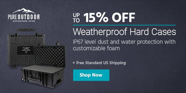 Up to 15% off + Free Standard US Shipping Pure Outdoor (logo) Weatherproof Hard Cases IP67 level dust and water protection with customizable foam Shop Now