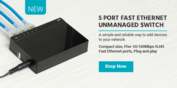 NEW (tag) 5‑Port Fast Ethernet Unmanaged Switch A simple and reliable way to add devices to your network Compact size, Five 10/100Mbps RJ45 Fast Ethernet ports, Plug and play Shop now