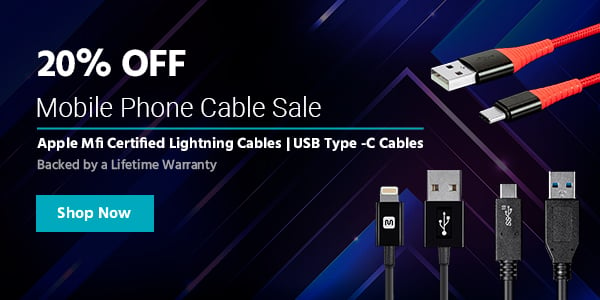 20% off Mobile Phone Cable Sale Apple Mfi Certified Lightning Cables | USB Type -C Cables Backed by a Lifetime Warranty Shop Now