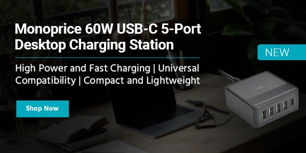 New (tag) Monoprice 60W USB‑C 5‑Port Desktop Charging Station High Power and Fast Charging | Universal Compatibility | Compact and Lightweight Shop Now