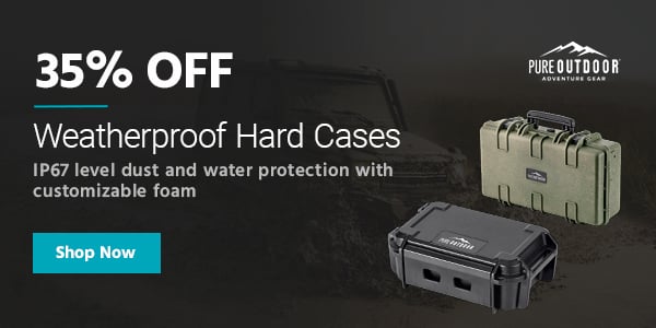 35% off Pure Outdoor (logo) Weatherproof Hard Cases IP67 level dust and water protection with customizable foam Shop Now