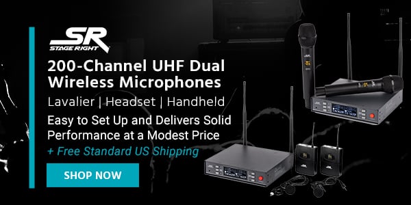 New (tag) Stage Right (logo) 200‑Channel UHF Dual Wireless Microphones Lavalier | Headset | Handheld Easy to Set Up and Delivers Solid Performance at a Modest Price + Free Standard US Shipping