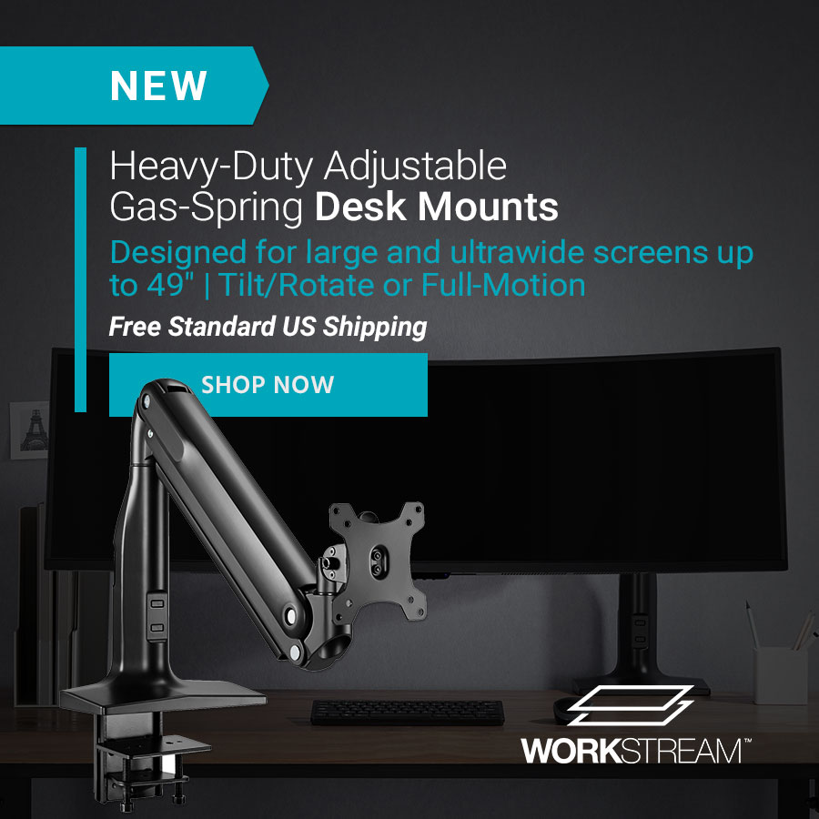 "New (tag) Workstream (logo) Heavy-Duty Single-Monitor Adjustable Gas-Spring Desk Mounts Designed for large and ultrawide screens up to 49"" | Tilt/Rotate or Full-Motion Free Standard US Shipping