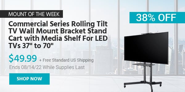 Mount of the Week Commercial Series Rolling Tilt TV Wall Mount Bracket Stand Cart with Media Shelf For LED TVs 37" to 70" $49.99 + Free Standard US Shipping (38% OFF) (tag) Ends 08/14/22 While Supplies Last