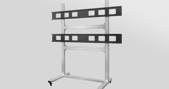 Monoprice Commercial Series 2x2 Video Wall Mount Bracket System Rolling Display Cart with Micro Adjustment Arms For LED TVs 32in to 55in, Max Weight 100lbs, VESA Patterns Up to 600x400