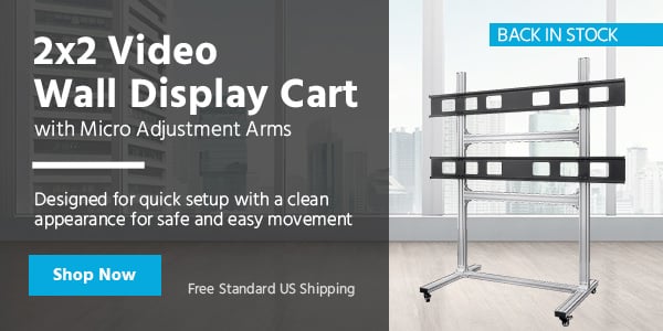 Back in Stock (tag) 2x2 Video Wall Display Cart with Micro Adjustment Arms Designed for quick setup with a clean appearance for safe and easy movement Free Standard US Shipping Shop Now