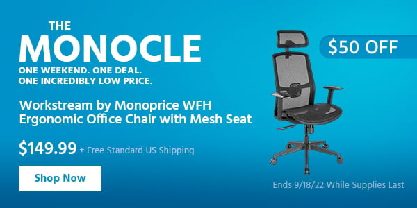 Workstream by Monoprice WFH Ergonomic Office Chair with Mesh Seat, Lumbar Support, Adjustable Armrests, Backrest, and Headrest