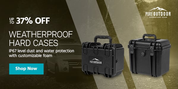 Pure Outdoor (logo) Up to 37% off Weatherproof Hard Cases IP67 level dust and water protection with customizable foam Shop Now